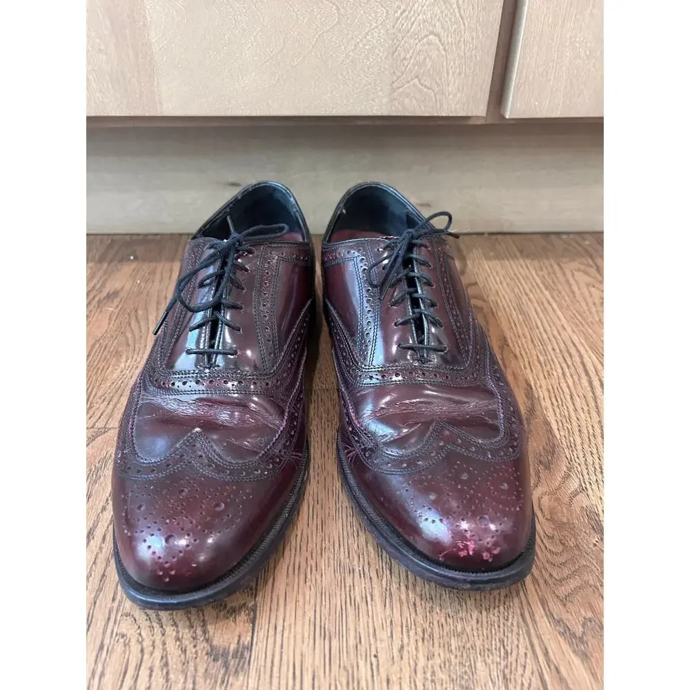 Florsheim Men’s Wingtip Oxford Sz 9.5 Dress Shoes Burgundy Leather Brogue LaceUp